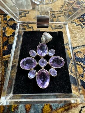 925 Sterling Silver Pendant Color Changing Sapphire Cluster Cross Statement VTG